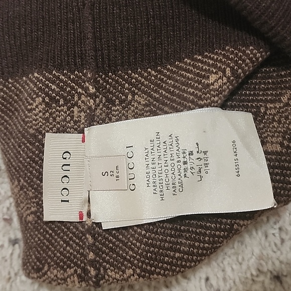 Gucci Brown Tan Monogram Striped Beanie Winter Cap Hat Sz. S - Picture 4 of 5